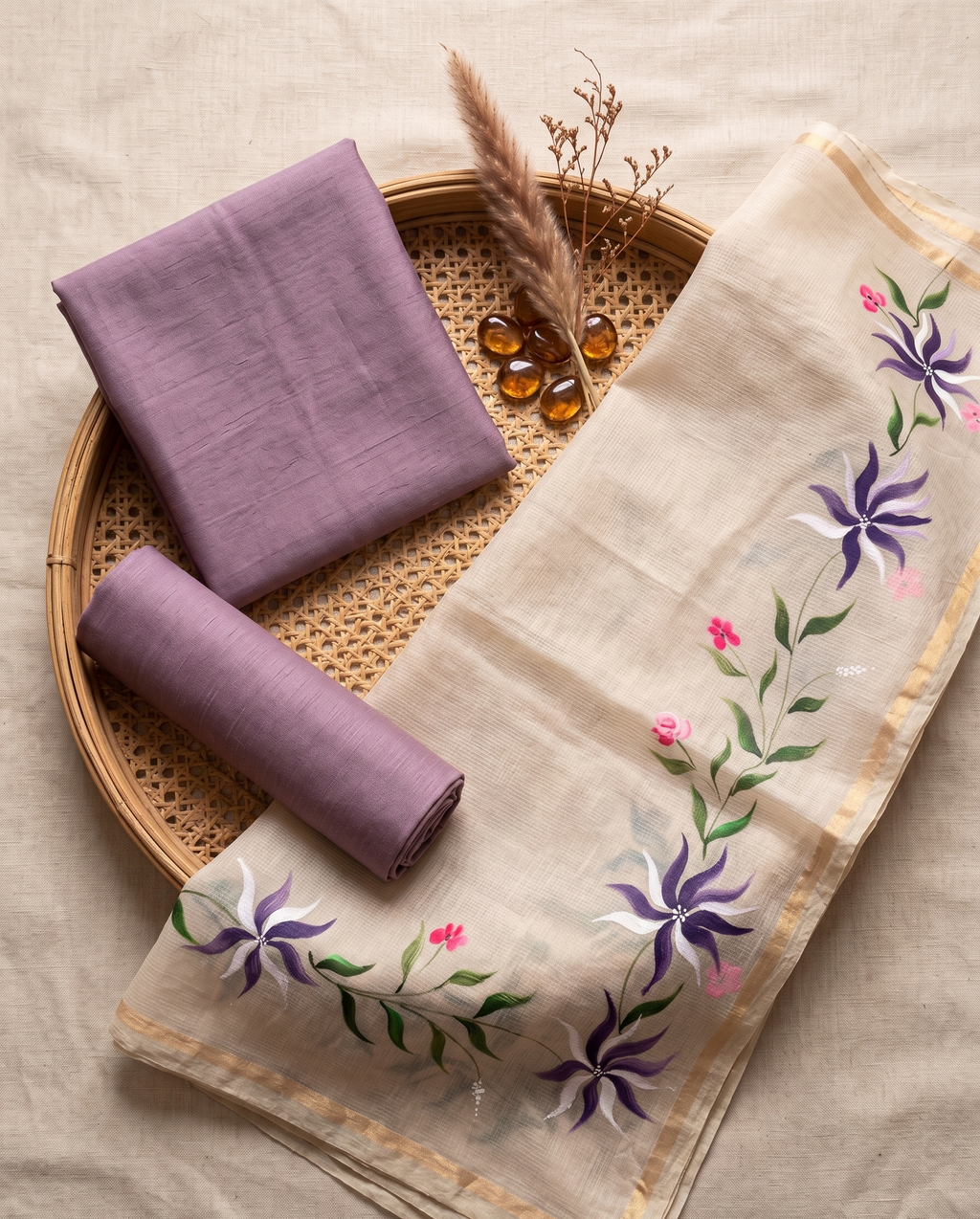 Orchid Whisper Hand-paint kurta set ( Unstitched )