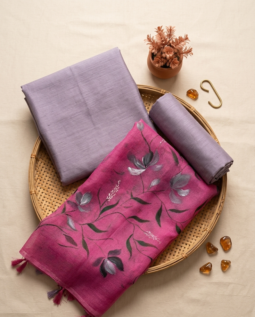 Berry Orchid Mist Hand-paint kurta set ( Unstitched )