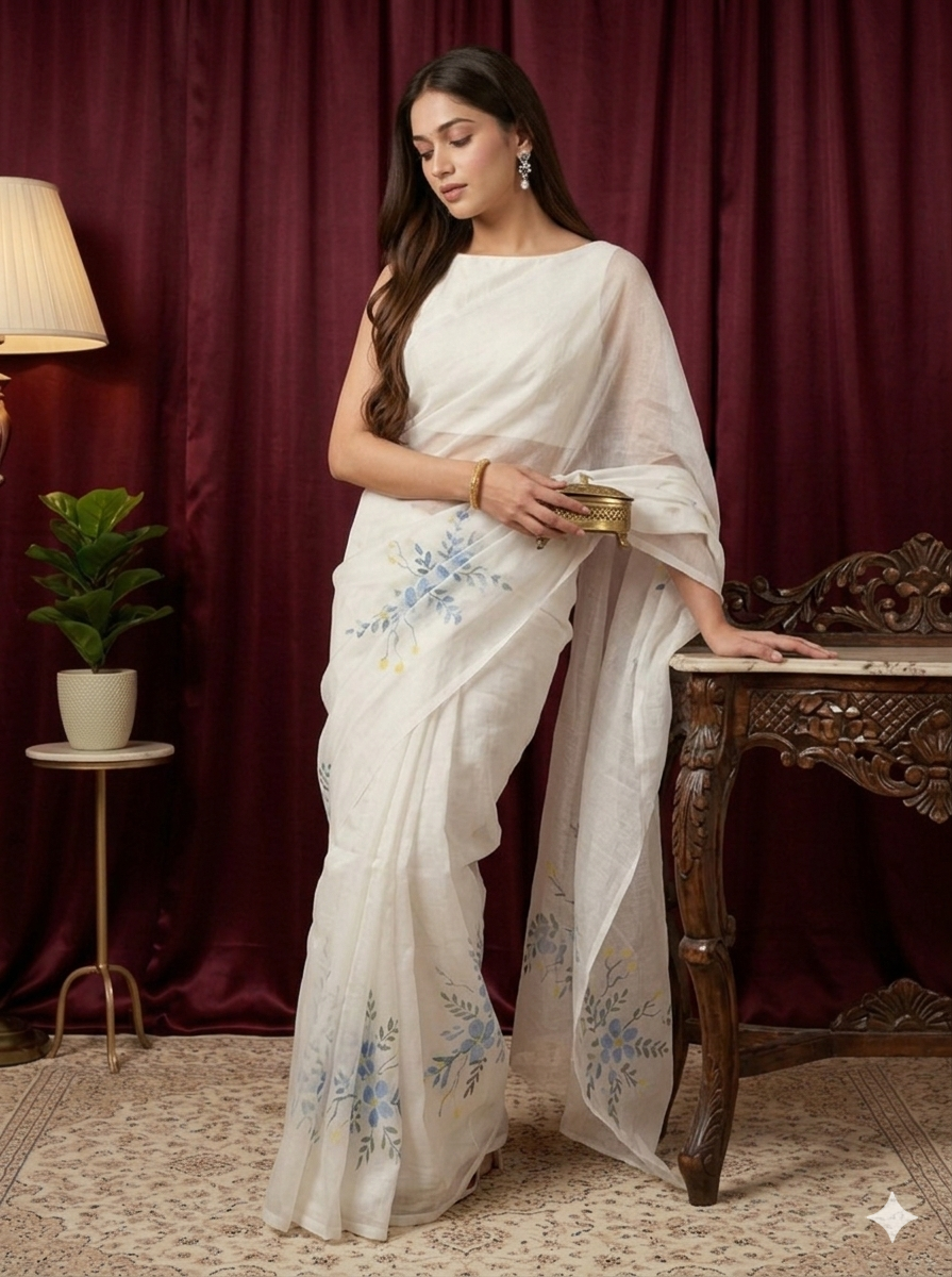 Pearl Grace – White Kota Saree
