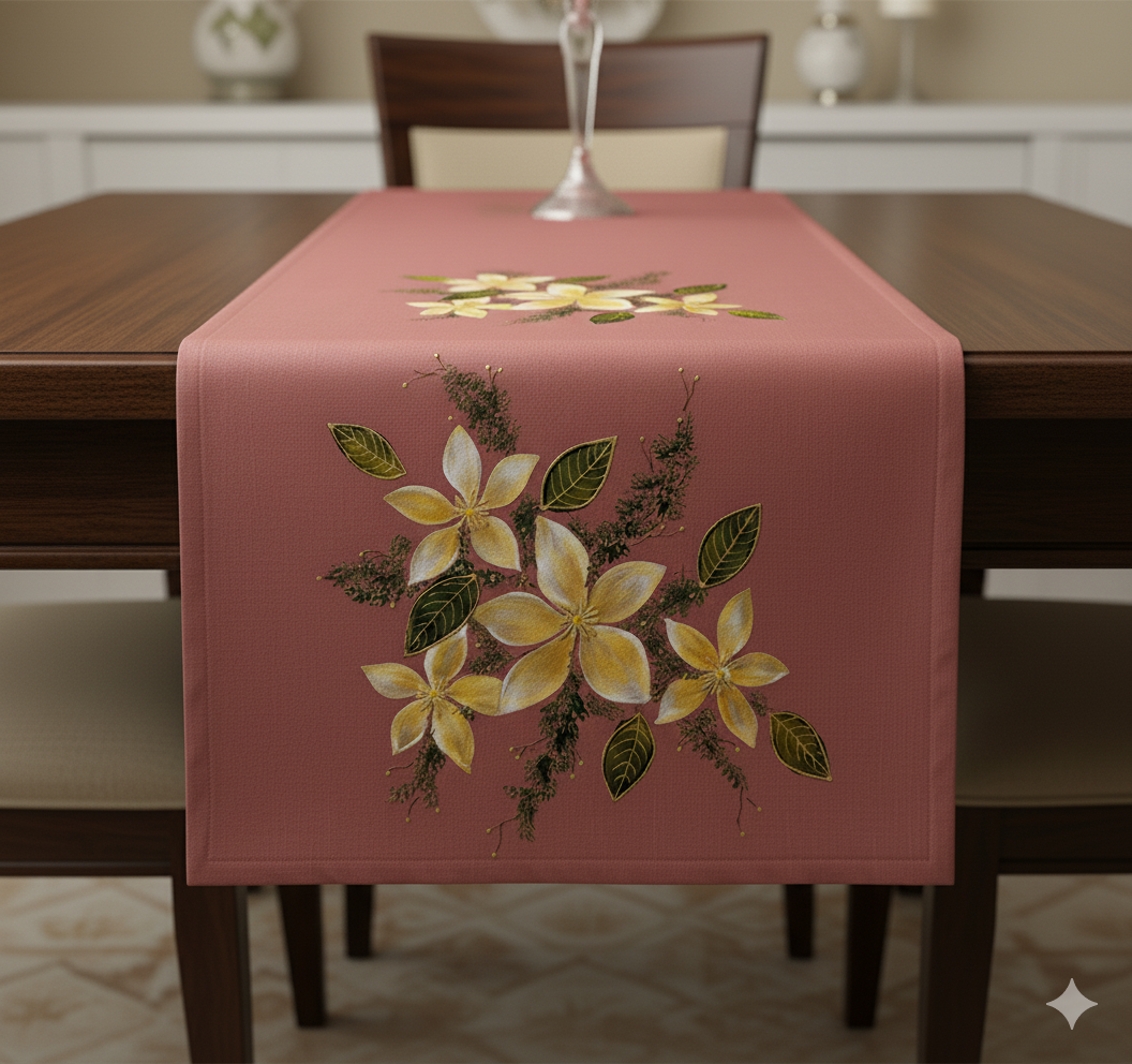 Onion Pink Hand-Painted Design Table Runner
