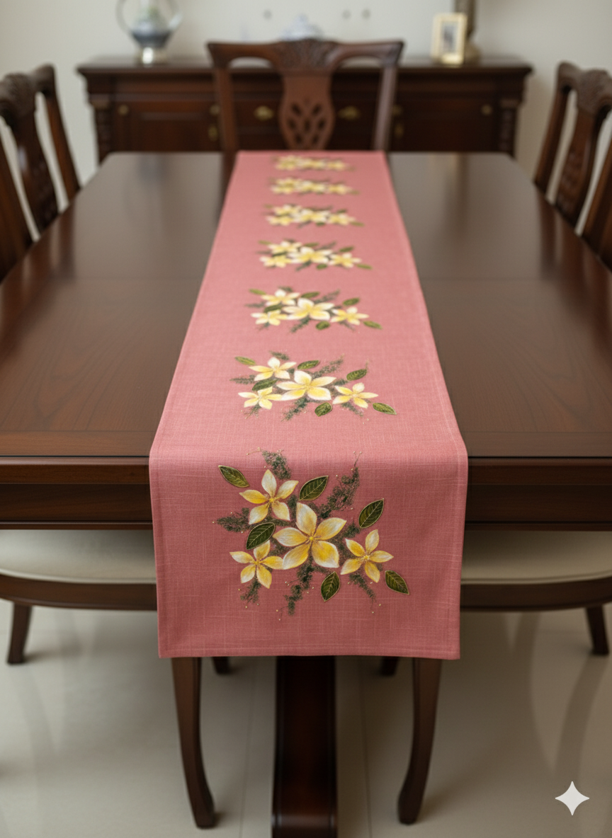 Onion Pink Hand-Painted Design Table Runner