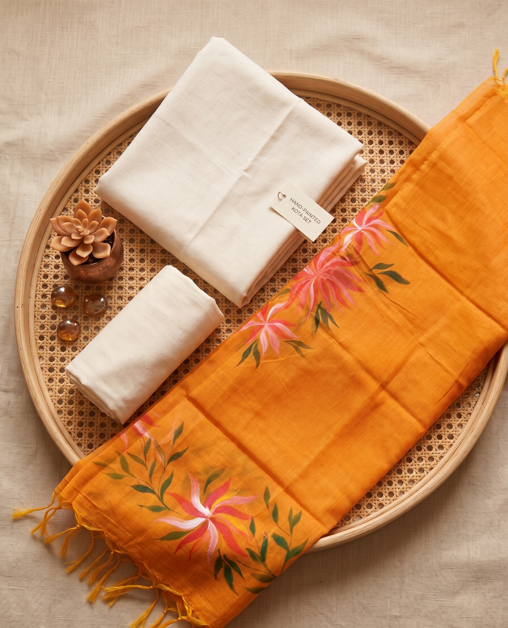 White Sand Elegance Hand-paint kurta set (Unstitched)