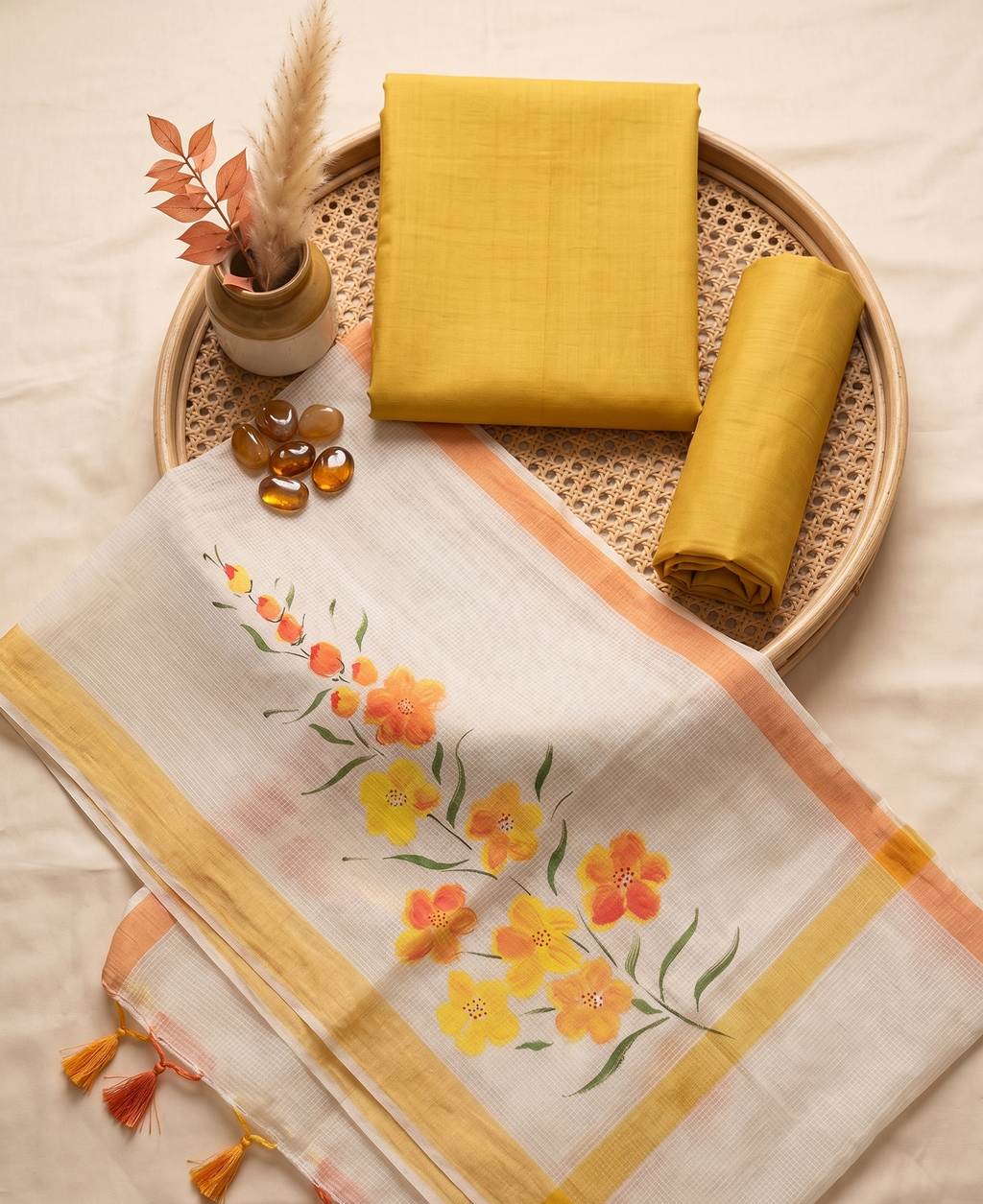 Sunshine Bloom Hand painted dupatta ( Unstitched )