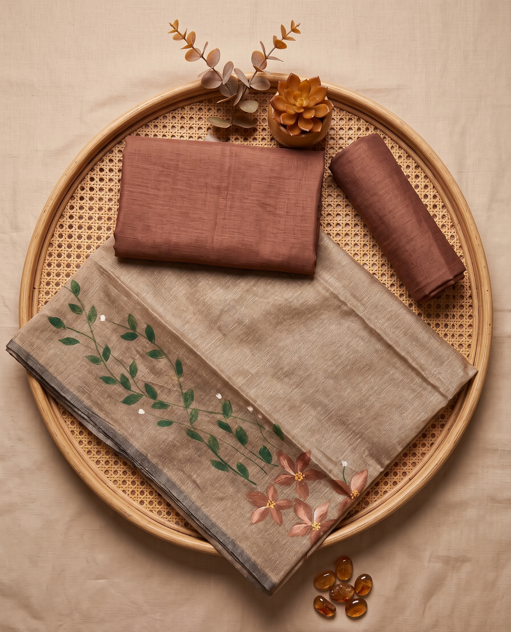 Coffee Bloom Hand-paint kurta set ( Unstitched )