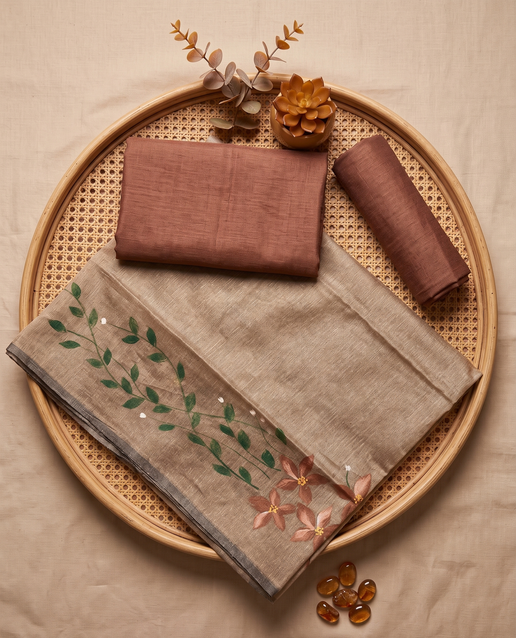 Coffee Bloom Hand-paint kurta set ( Unstitched )