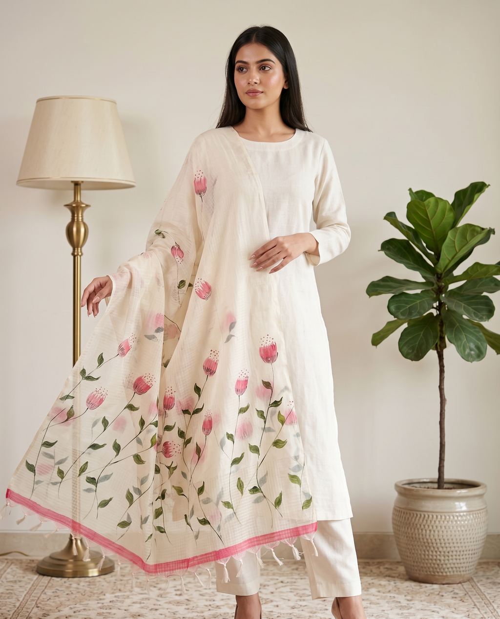 Ivory Petal kurta set (Unstitched)