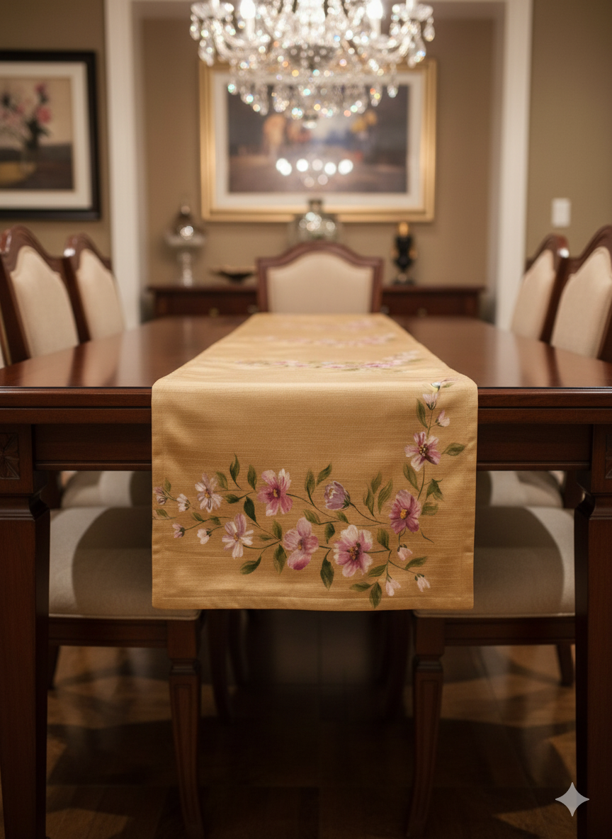 Beige Design Hand-Painted Table Runner