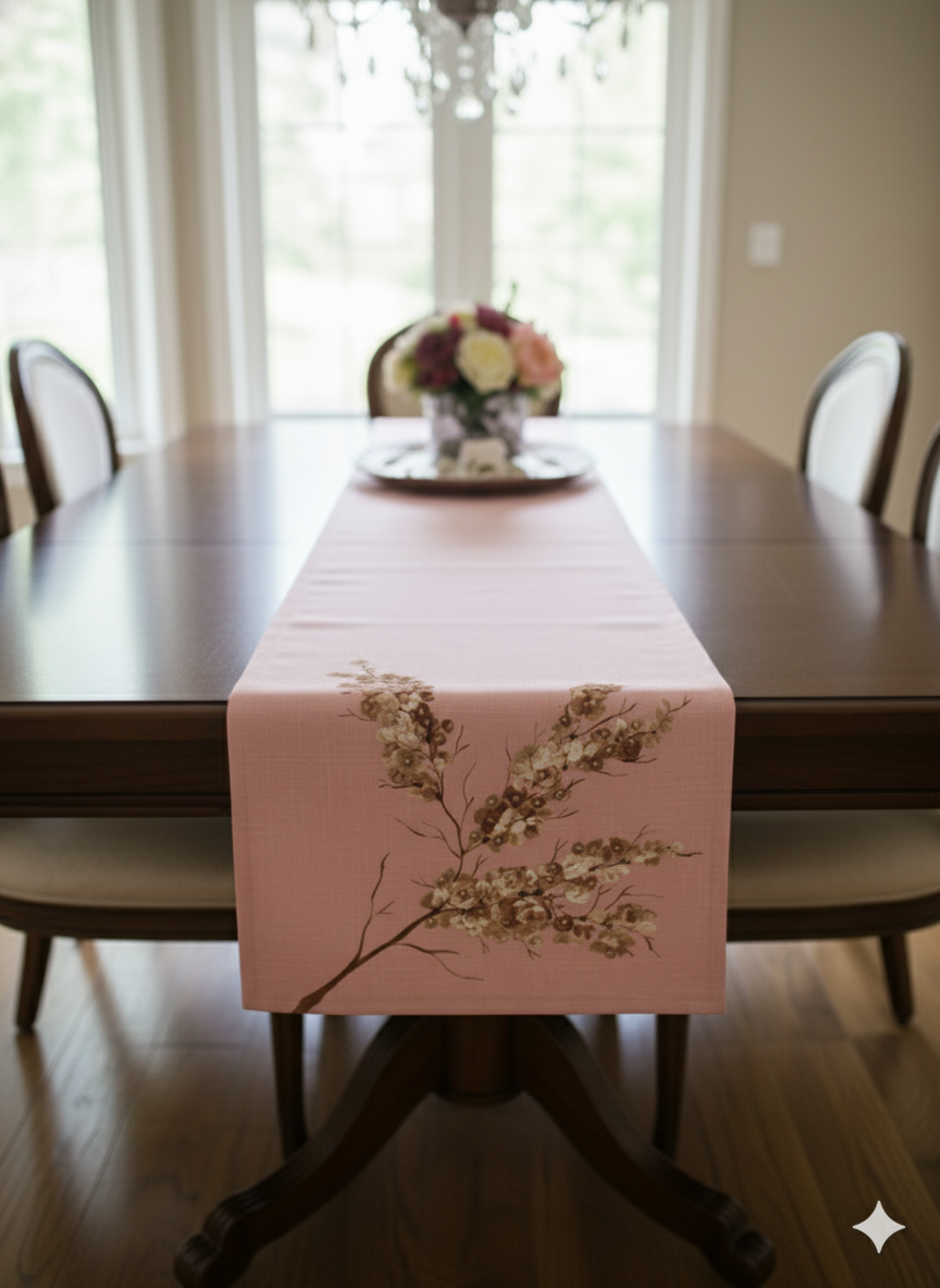 Onion Pink Hand-Painted Design Table Runner