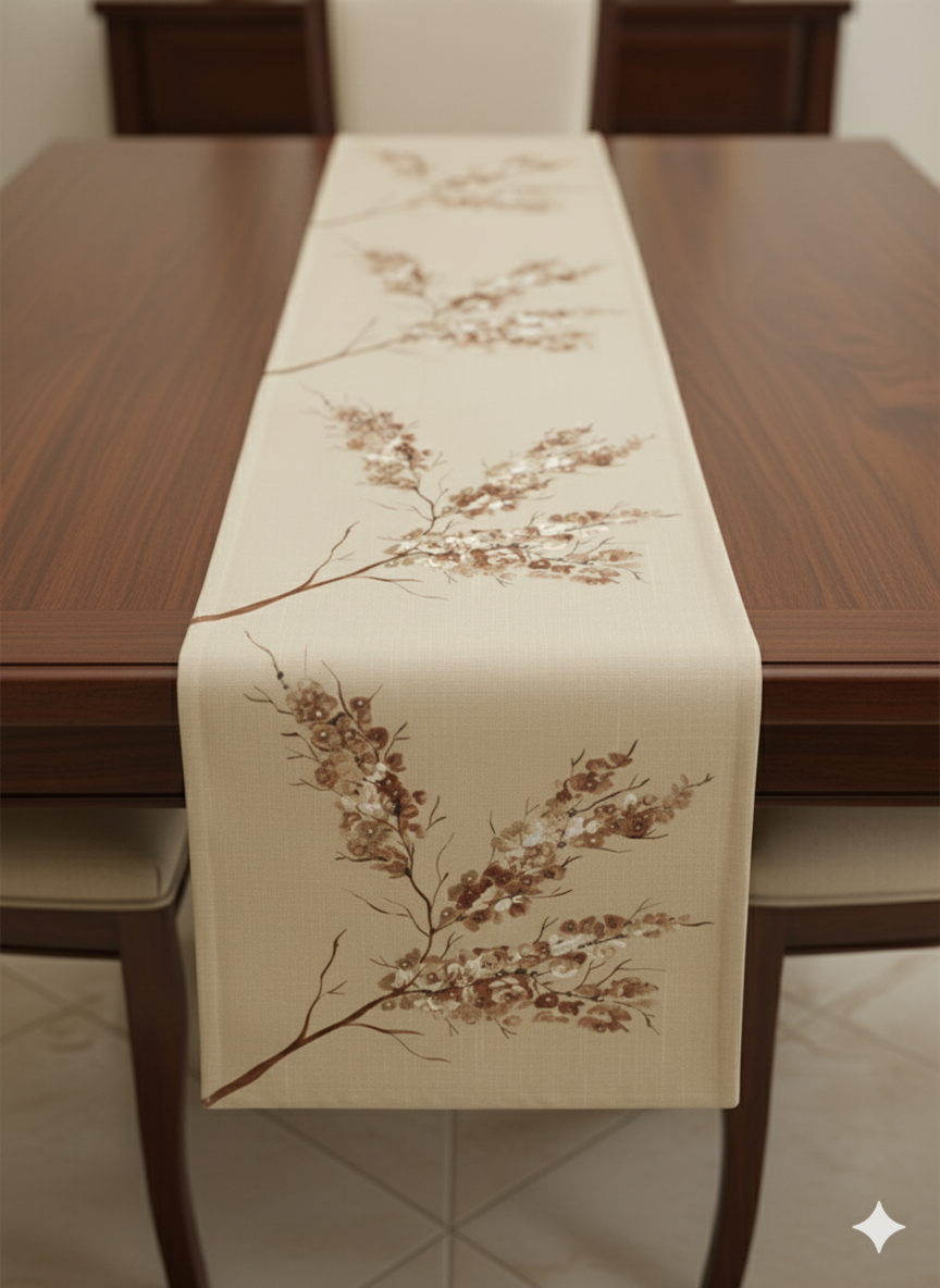 Beige Design Hand-Painted Table Runner