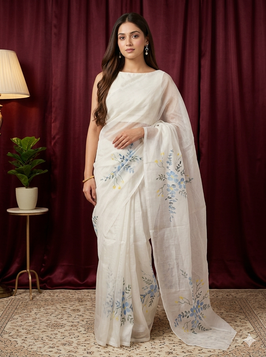 Pearl Grace – White Kota Saree