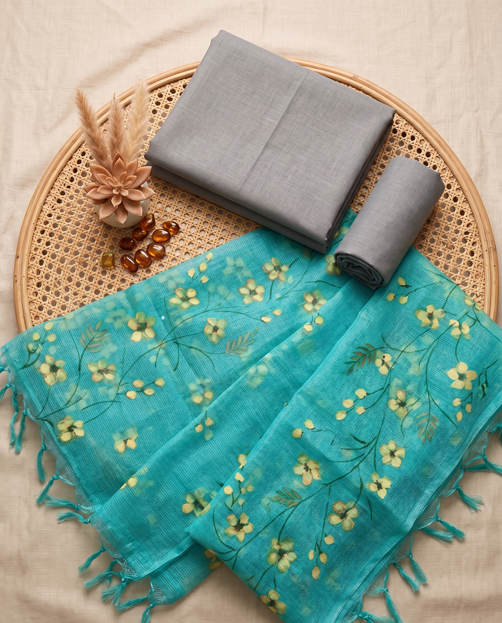 Pearl Mist Hand-paint kurta set (Unstitched)