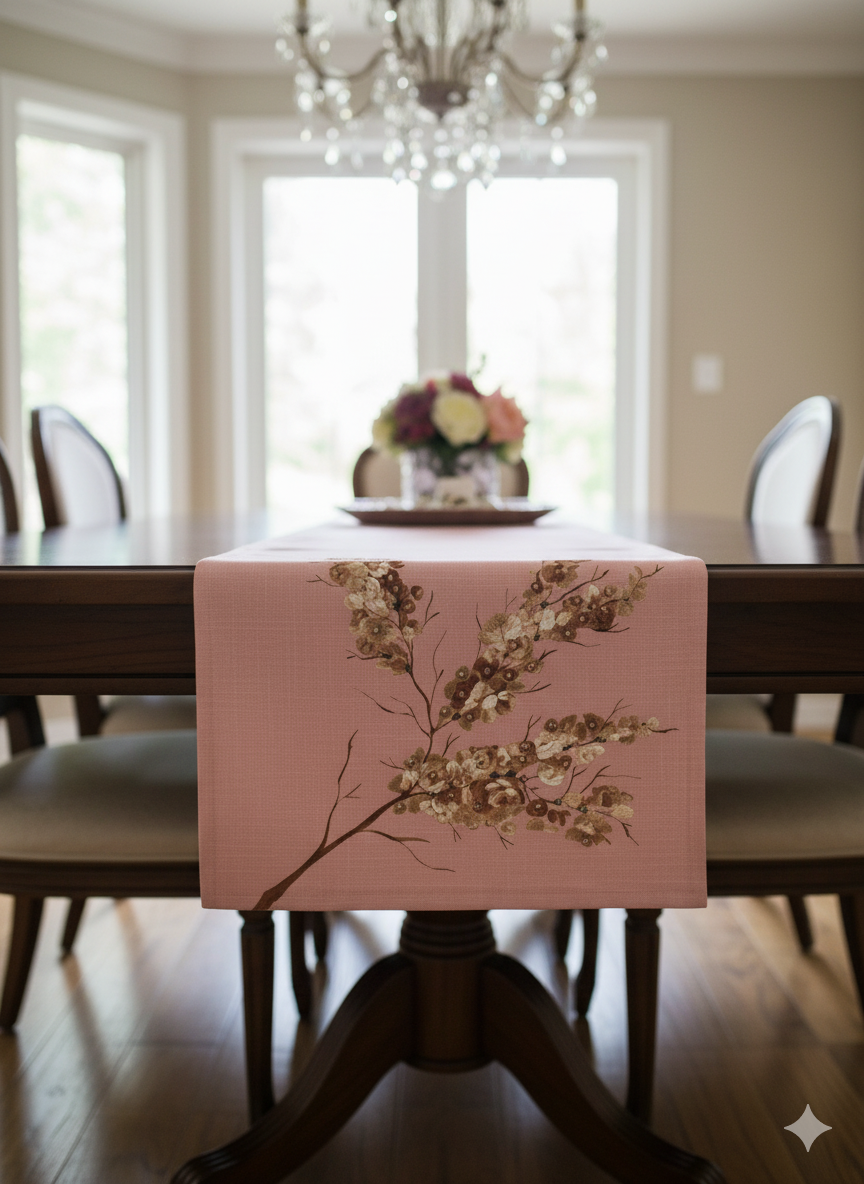 Onion Pink Hand-Painted Design Table Runner