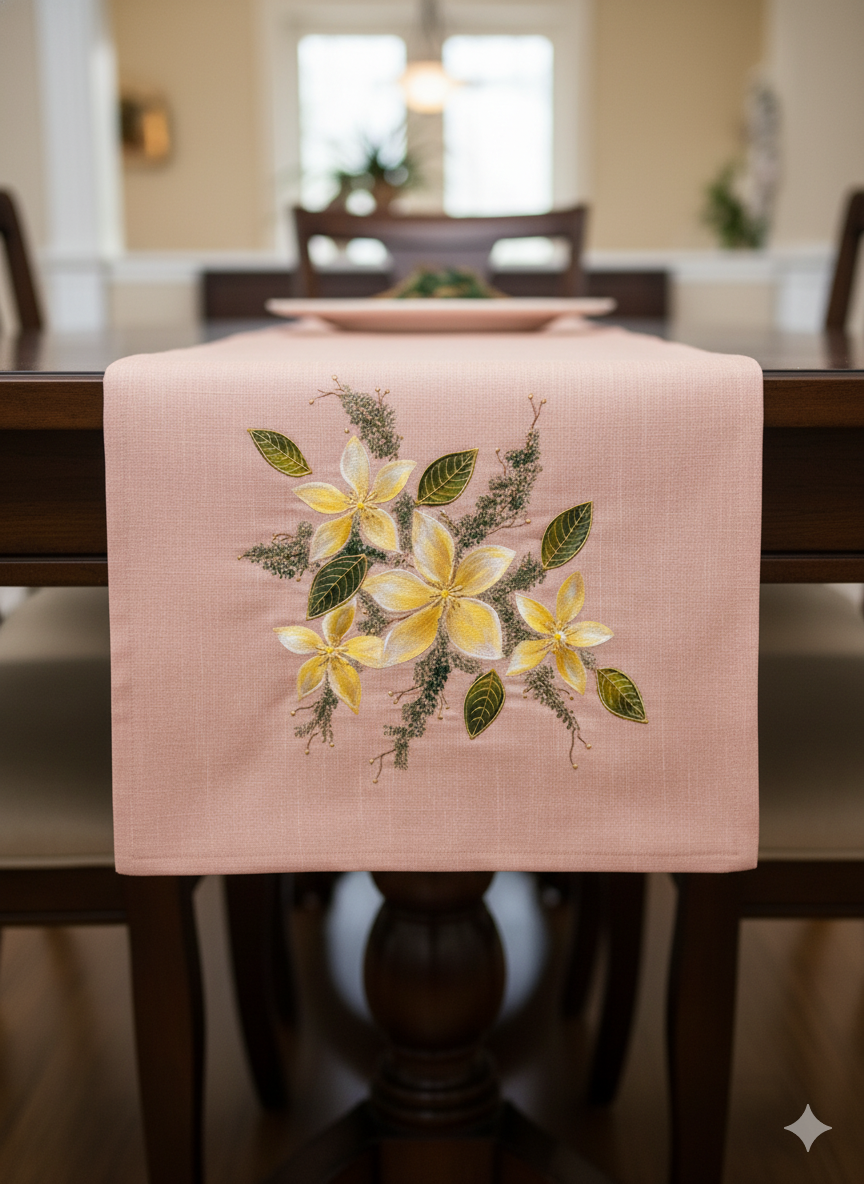 Onion Pink Hand-Painted Design Table Runner