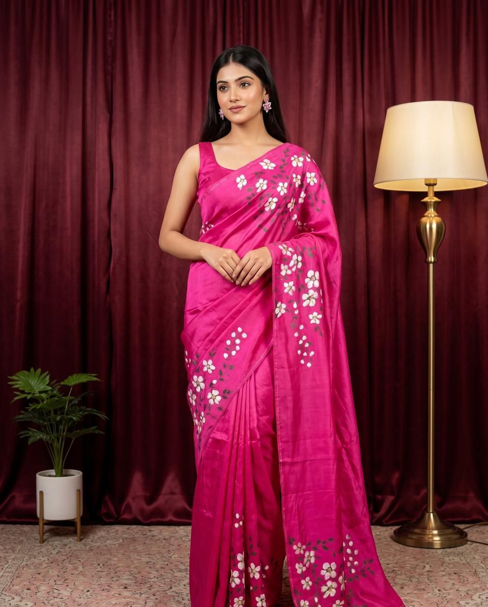 Rosy Blossom Premium Banana Silk Saree
