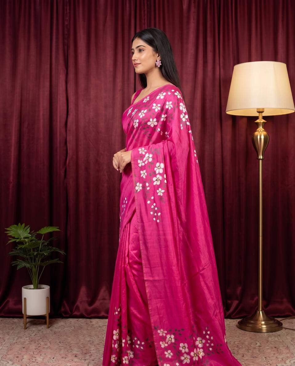 Rosy Blossom Premium Banana Silk Saree