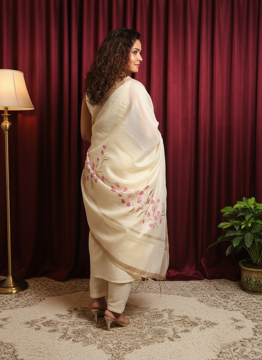 PureTone Chander Cotton Dupatta – Artisan Hand-Painted