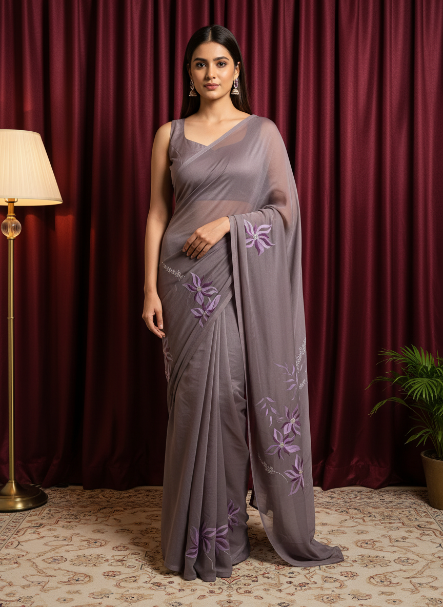 Charcoal Charm Georgette Saree