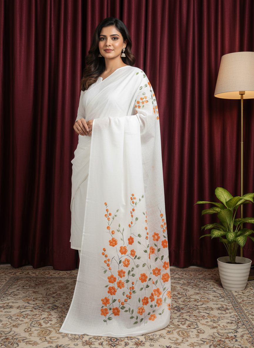 Saffron Aura pure cotton hand paint Dupatta