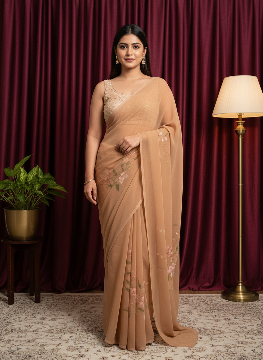 Brown color georgette Saree..