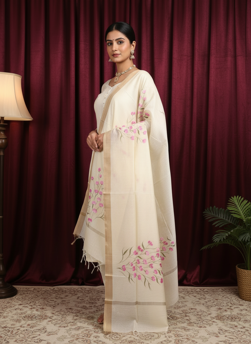 Orange Bloom Chanderi Dupatta