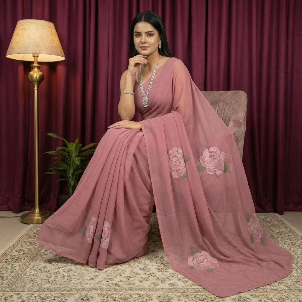 Hot Pink Georgette Saree