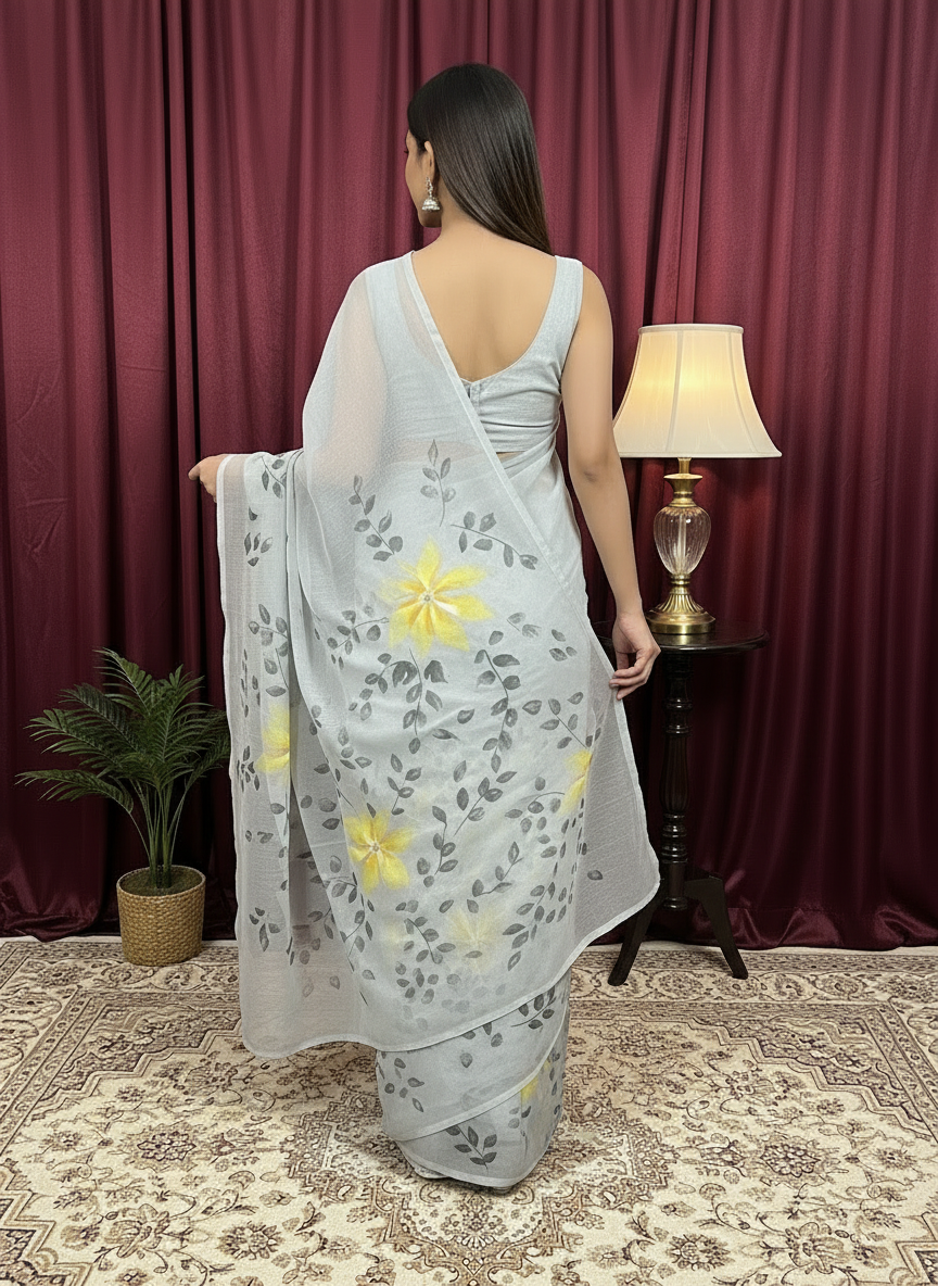 Silver Whisper Light Gray Georgette Saree