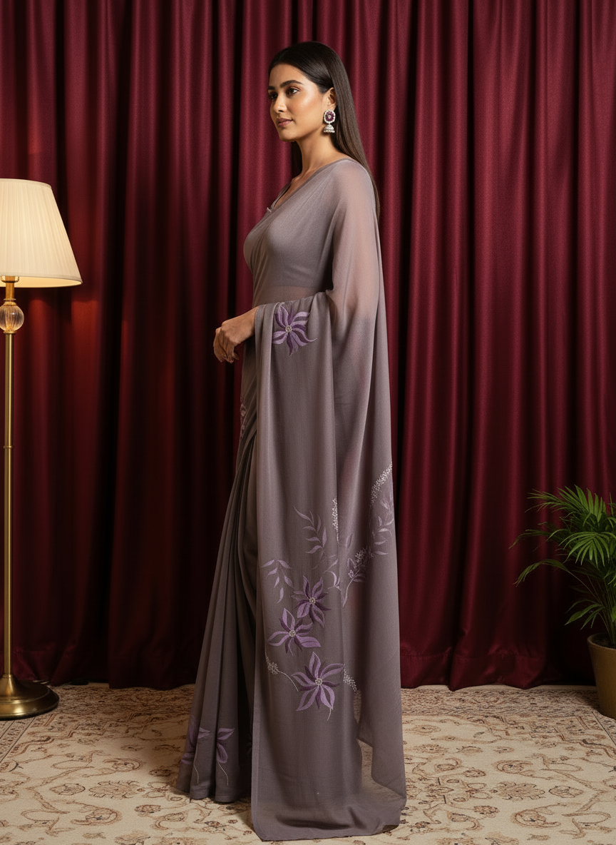 Charcoal Charm Georgette Saree