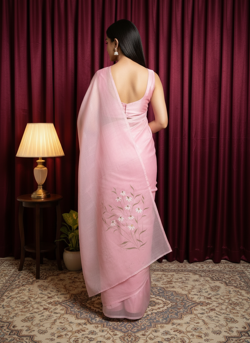 Pink georgette Floral  Saree