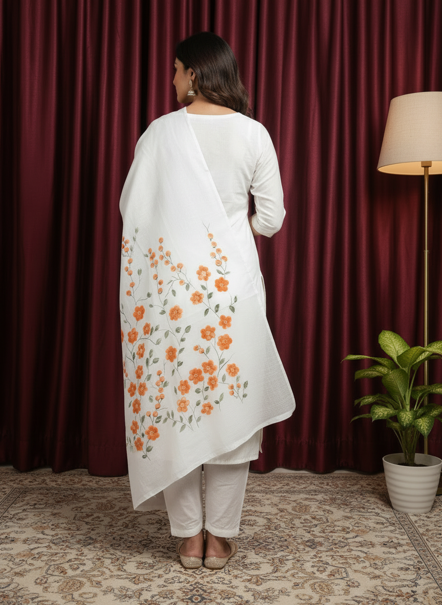 Saffron Aura pure cotton hand paint Dupatta