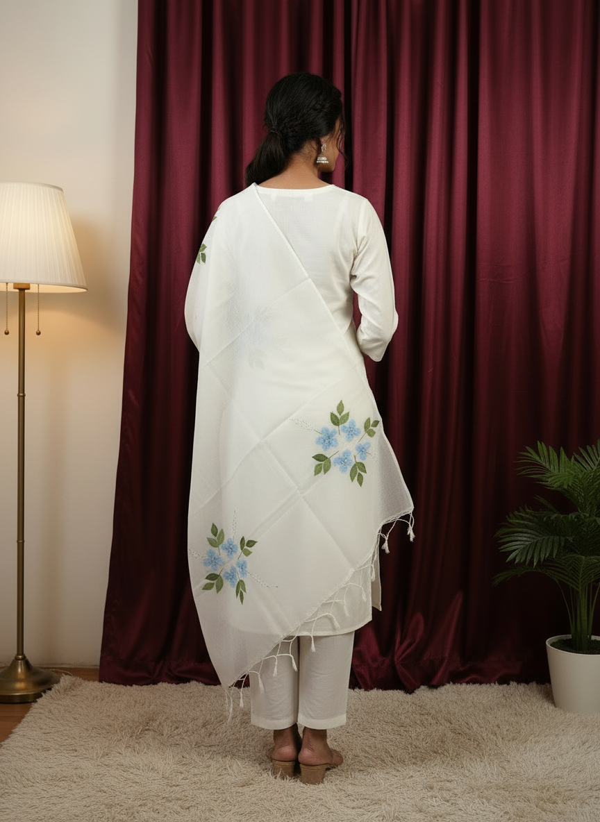 Blue Petal Grace Cotton Dupatta