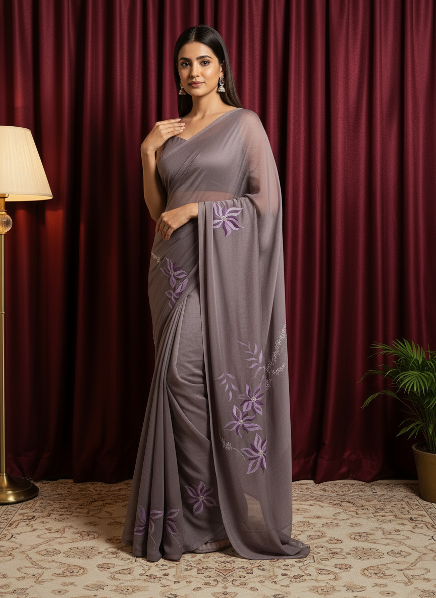Charcoal Charm Georgette Saree