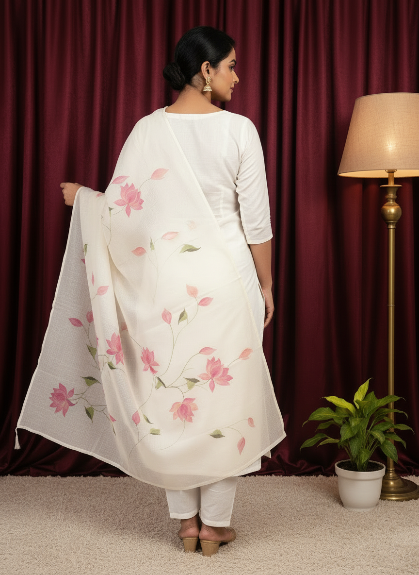 Pink Bloom  Cotton Dupatta