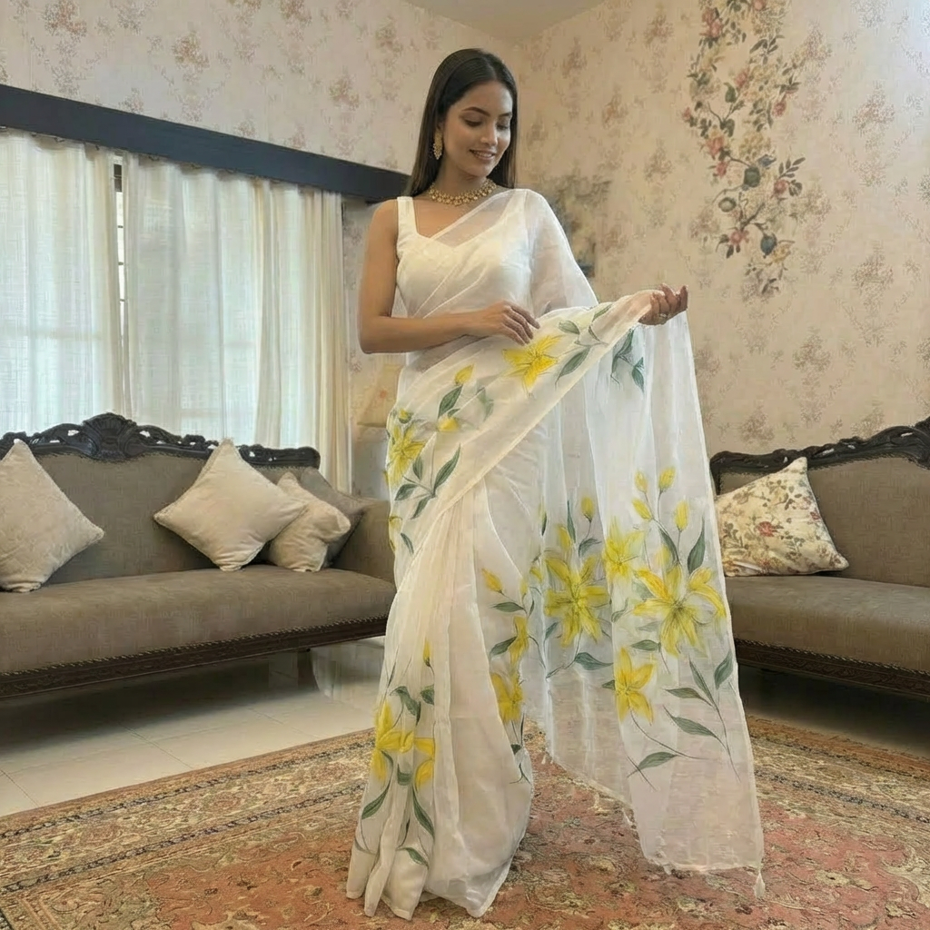 Organza Saree White Sunshine