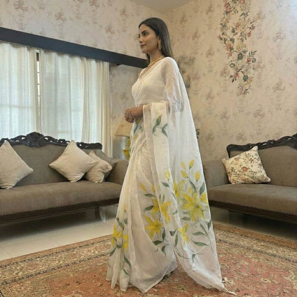 Organza Saree White Sunshine