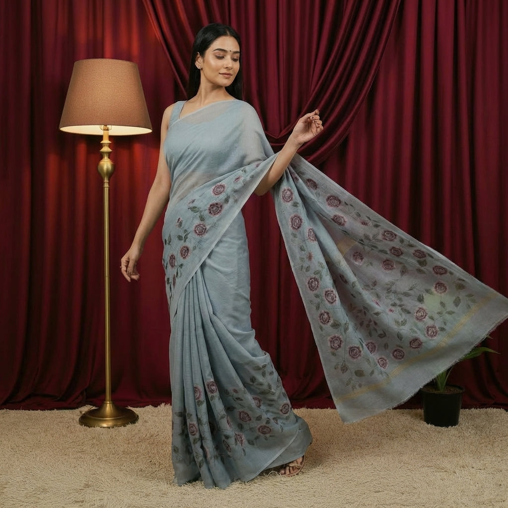 Modal Silk with Langadi Pallu Gray saree