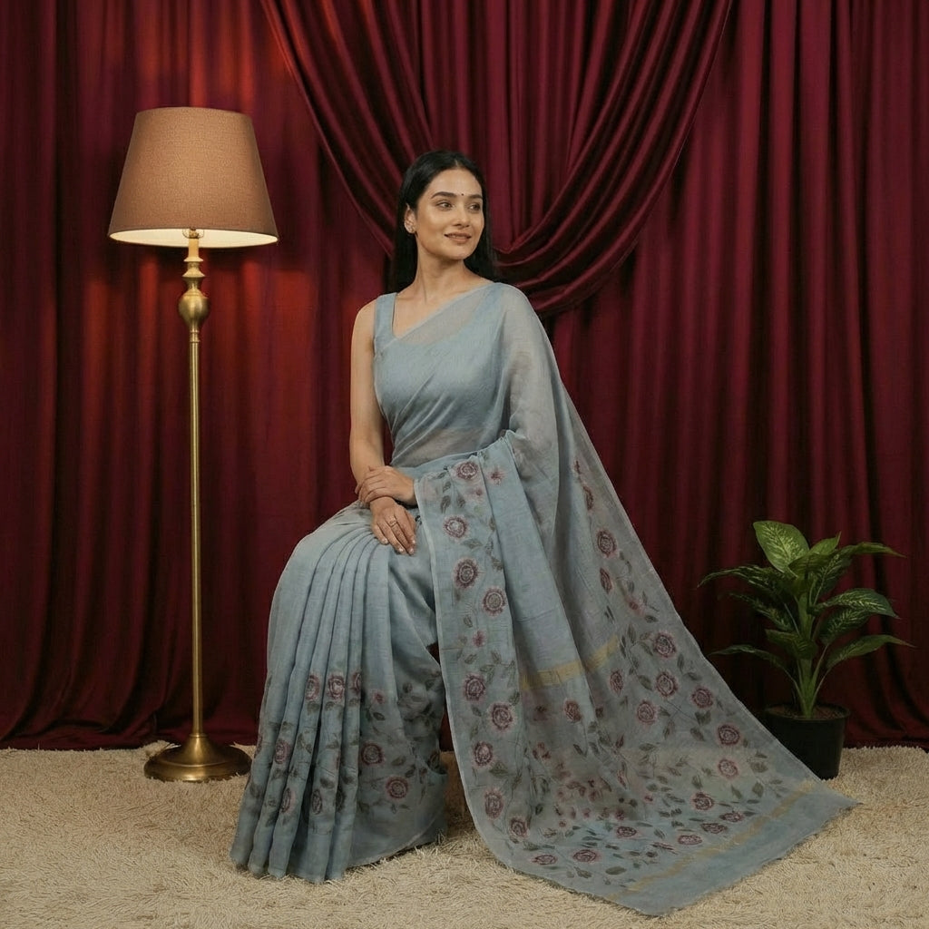 Modal Silk with Langadi Pallu Gray saree