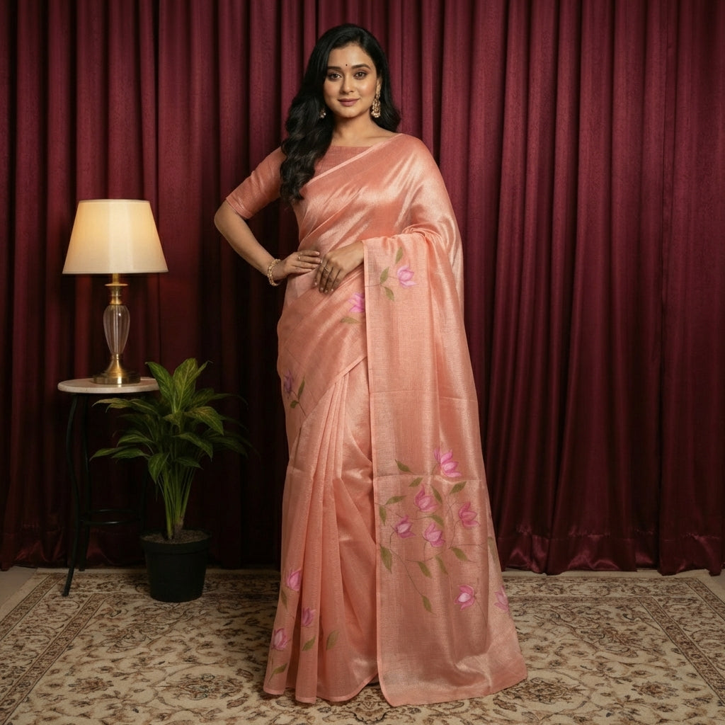 Cotton Tissue Rose Pink Saree