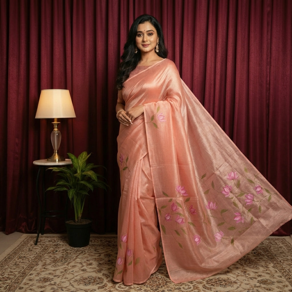 Cotton Tissue Rose Pink Saree
