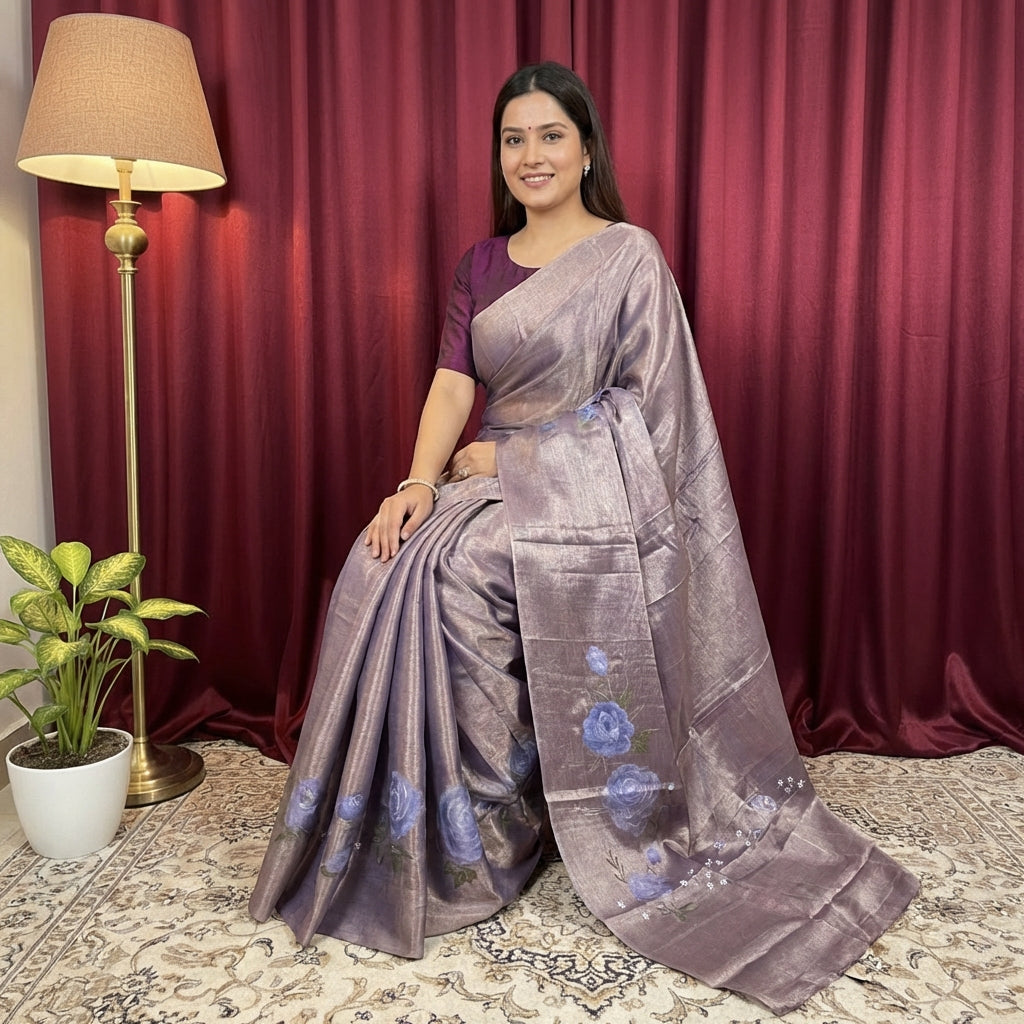Cotton Tissue Rich Lavender Floral Saree