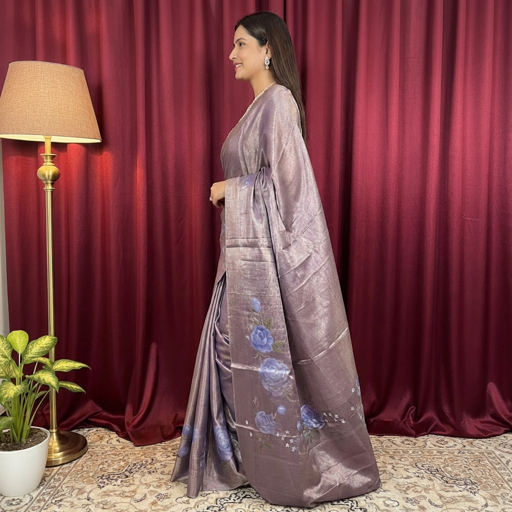Cotton Tissue Rich Lavender Floral Saree