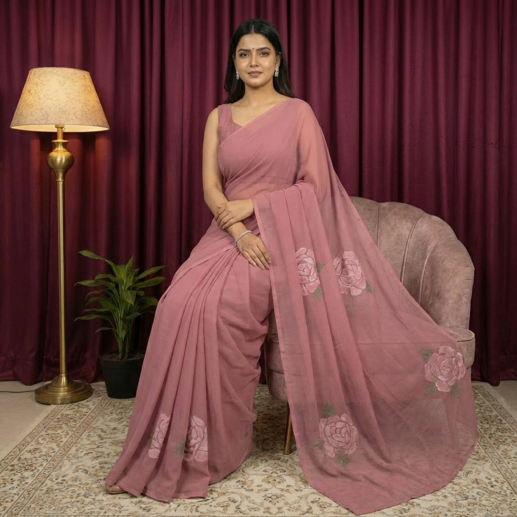Hot Pink Georgette Saree