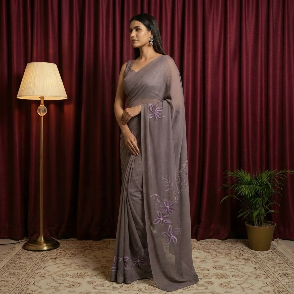 Charcoal Charm Georgette Saree