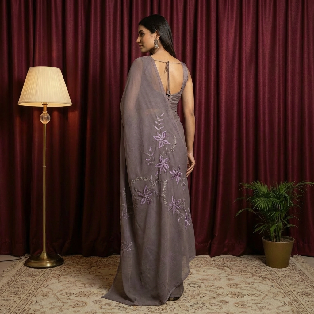 Charcoal Charm Georgette Saree