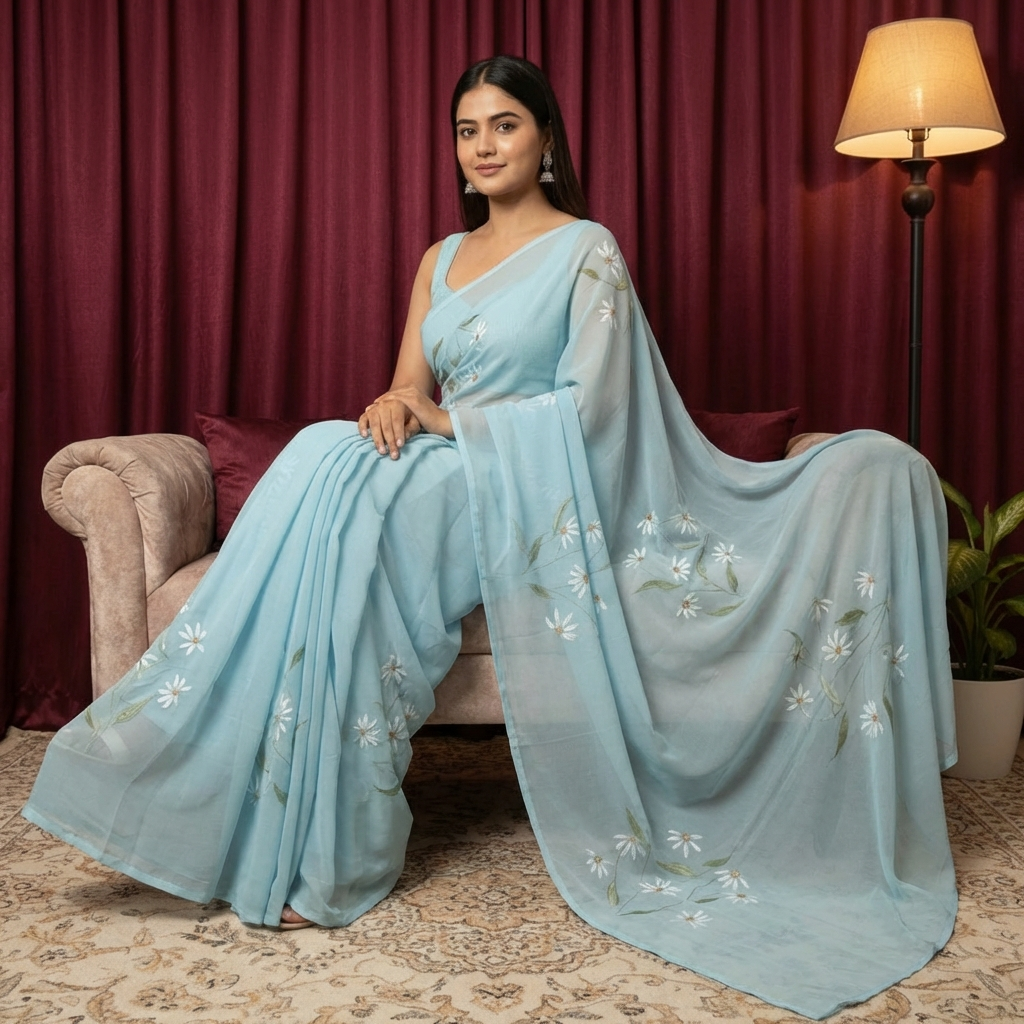 Sky Blue georgette Saree