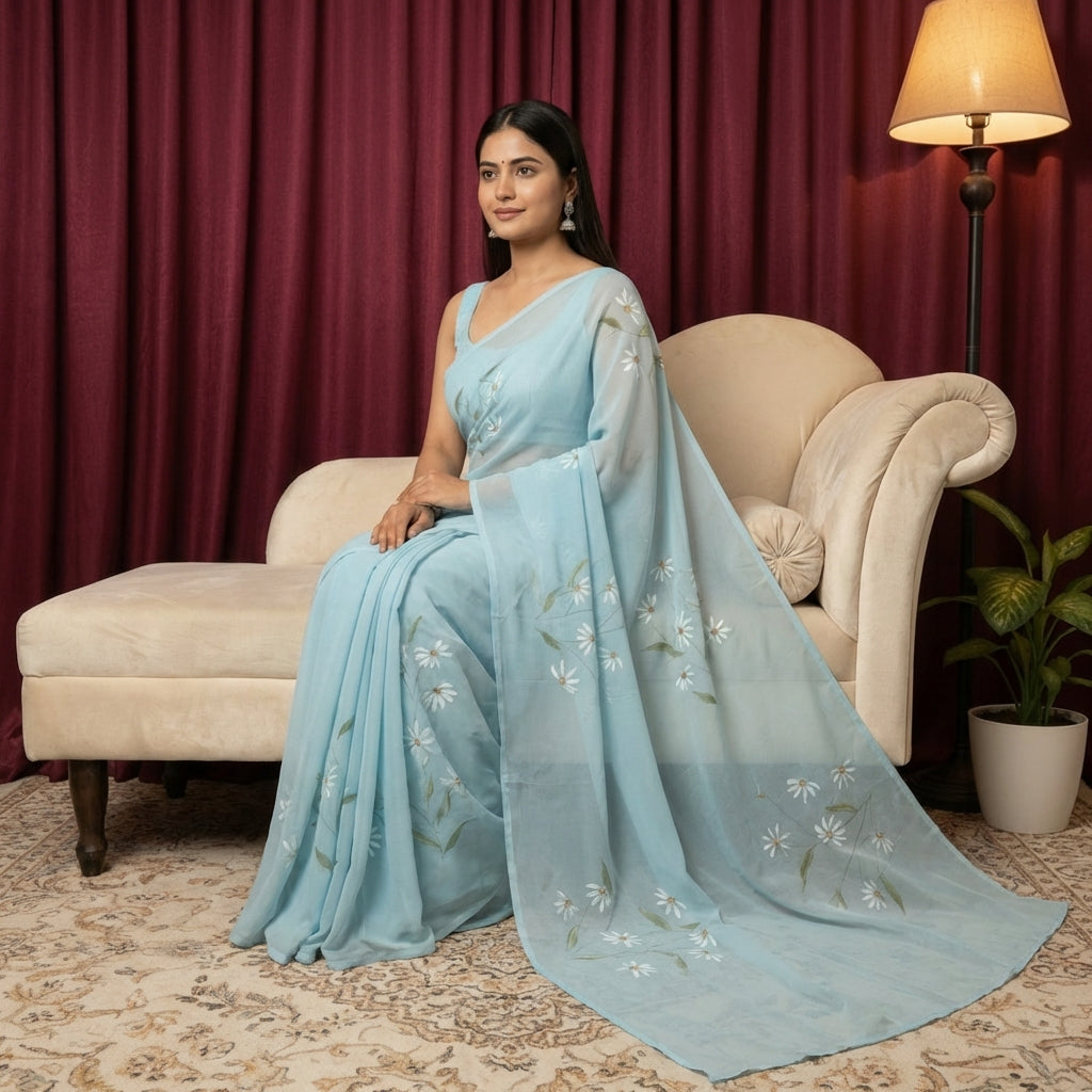 Sky Blue georgette Saree