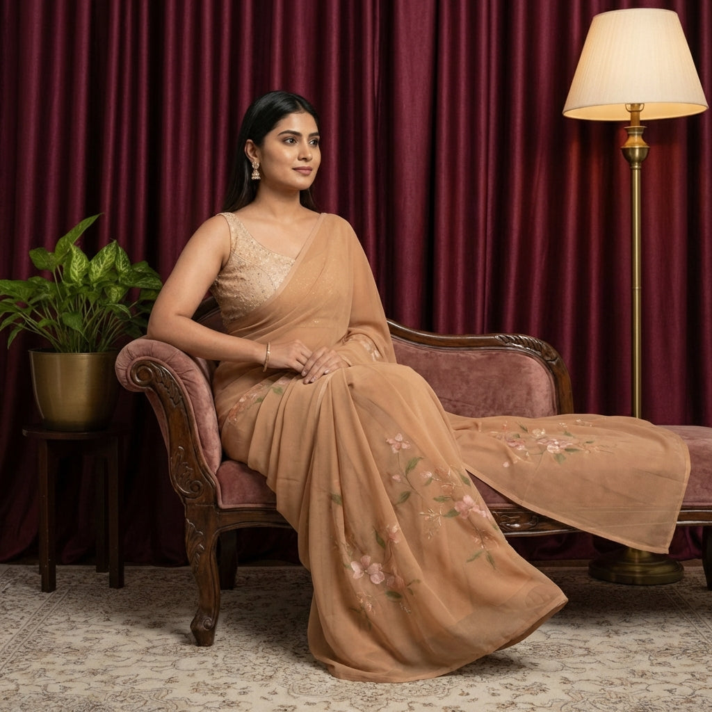 Brown color georgette Saree..
