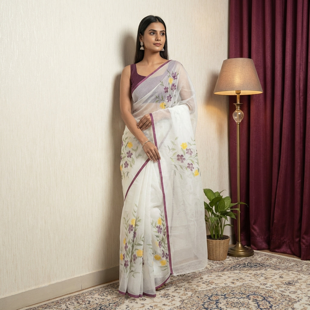White Kota saree