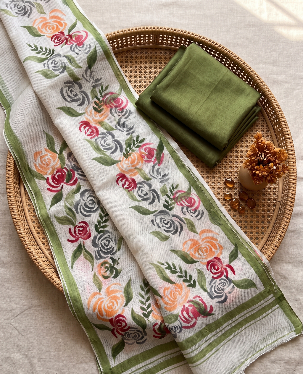 Misty Garden Hand-paint kurta set (Unstitched)